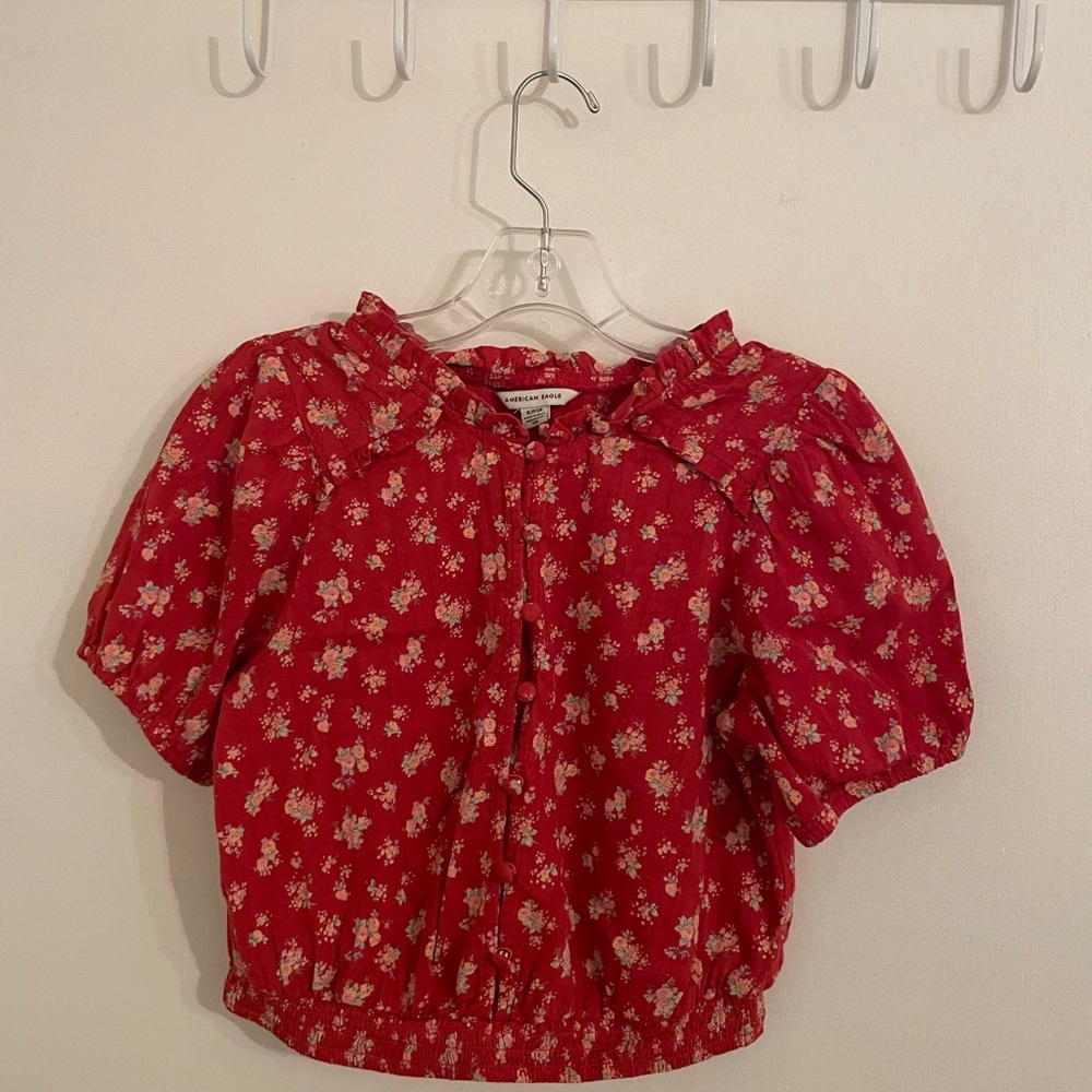 American Eagle Outfitters Red Floral Blouse